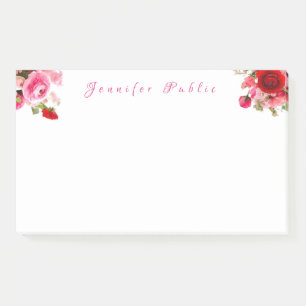 Post-it® Aquarelle Nom manuscrit Texte Rose Floral
