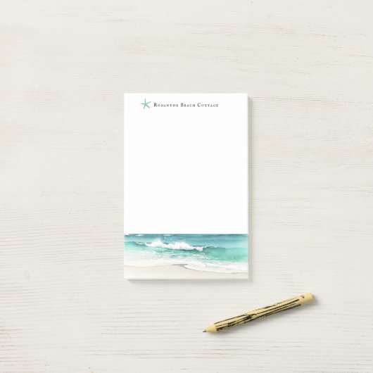 Post-it® Aquarelle Ocean vagues étoile de mer Bloc-notes (Sur un bureau)
