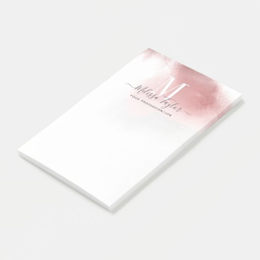 Post-it® Aquarelle or Rose élégant Abstrait Monogrammé (Incliné)