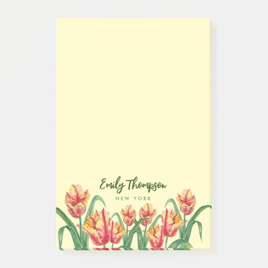 Post-it® Aquarelle Parrot Jaune Tulipes Art Floral (Devant)