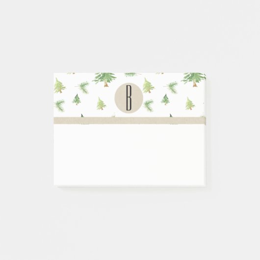 Post-it® Aquarelle Pine Arbres Kraft Rustique Monogramme Pe (Devant)