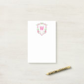 Post-it® Aquarelle Pink & Green Golf Panier Monogram Crest (Sur un bureau)