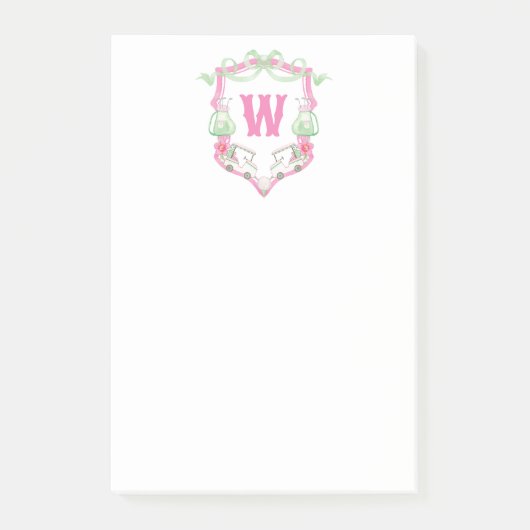 Post-it® Aquarelle Pink & Green Golf Panier Monogram Crest (Devant)