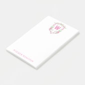 Post-it® Aquarelle Pink & Green Golf Panier Monogram Crest (Incliné)