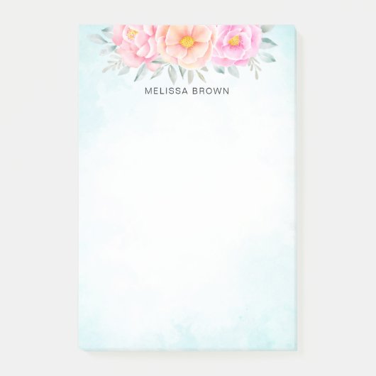 Post-it® Aquarelle pivoines Rose rose Turquoise Floral (Devant)
