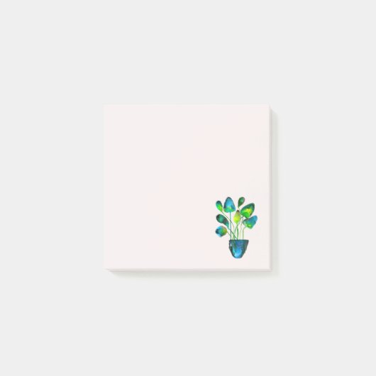 Post-it® Aquarelle plante art vert et bleu abstrait (Devant)