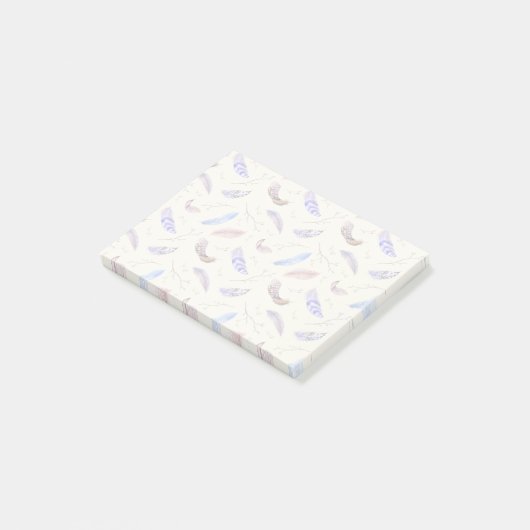 Post-it® Aquarelle Plumes Feuilles et Branches Motif (Incliné)