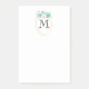 Post-it® Aquarelle rose et vert moderne Succulents Monogram
