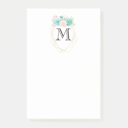 Post-it® Aquarelle rose et vert moderne Succulents Monogram (Devant)