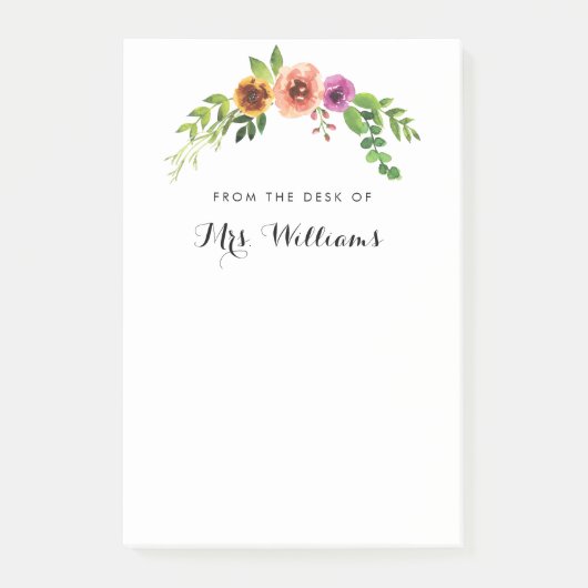 Post-it® Aquarelle rose Floral Enseignant Post-it Note (Devant)