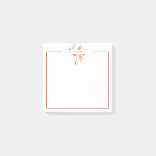 Post-it® Aquarelle rose floral personnalisé (Devant)