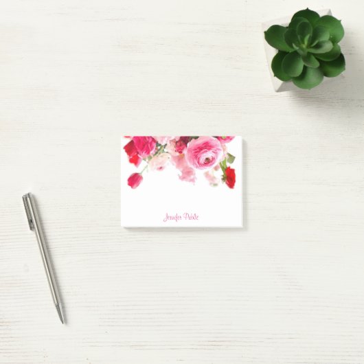 Post-it® Aquarelle Rose manuscrit Nom du script Floral (Bureau)