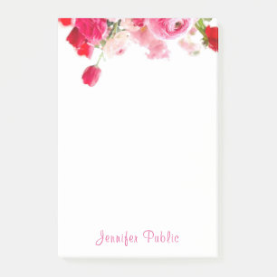Post-it® Aquarelle Rose Nom du script à la main Modèle flor