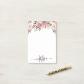 Post-it® Aquarelle Rose poussiéreuse Fleur florale Monogram (Sur un bureau)