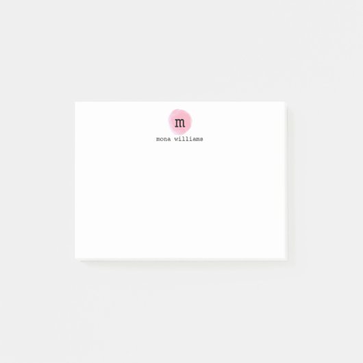 Post-it® Aquarelle rose-rose-fusée Cercle Monogramme noir (Devant)