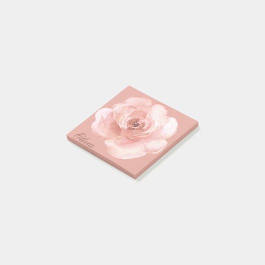 Post-it® Aquarelle rose Rose Nom Girly Elegant Office (Incliné)