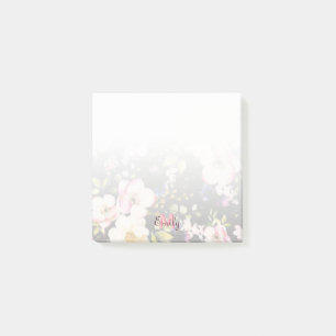 Post-it® Aquarelle rose Roses jaunes sur noir, Monogramme