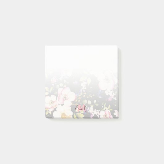 Post-it® Aquarelle rose Roses jaunes sur noir, Monogramme (Devant)