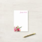 Post-it® Aquarelle rose rouge Roses main Script Texte Flora (Sur un bureau)