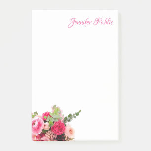 Post-it® Aquarelle rose rouge Roses main Script Texte Flora