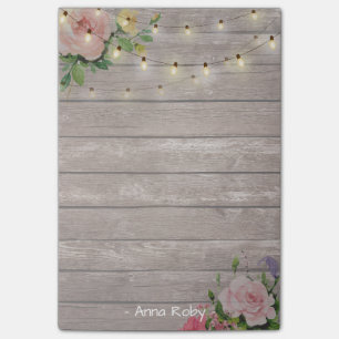 Post-it® Aquarelle Rustique Bois Floral Élégant Chaîne Lumi