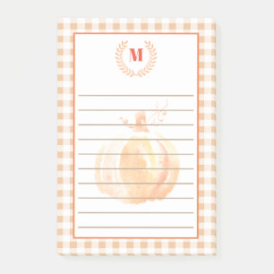 Post-it® Aquarelle rustique Citrouille & Plaid Monogramme