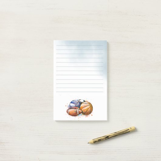 Post-it® Aquarelle Sport Balls Lined Post-it Notes (Sur un bureau)