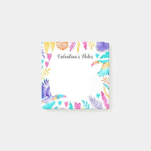 Post-it® Aquarelle Toucans et Feuilles tropicaux (Devant)