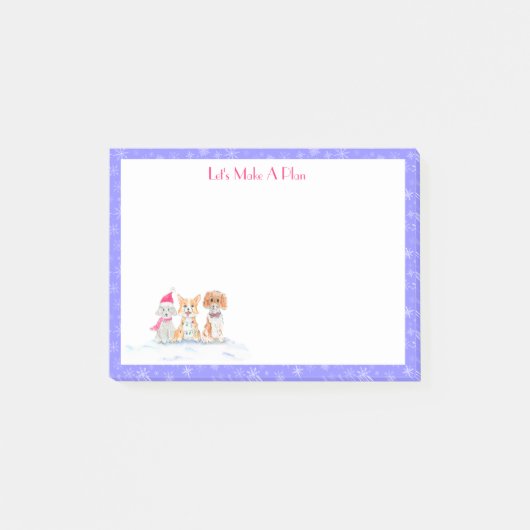 Post-it® Aquarelle Trois Chiens Mignons Prêt Pour Noël (Devant)