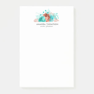 Post-it® Aquarelle turquoise et corail Floral