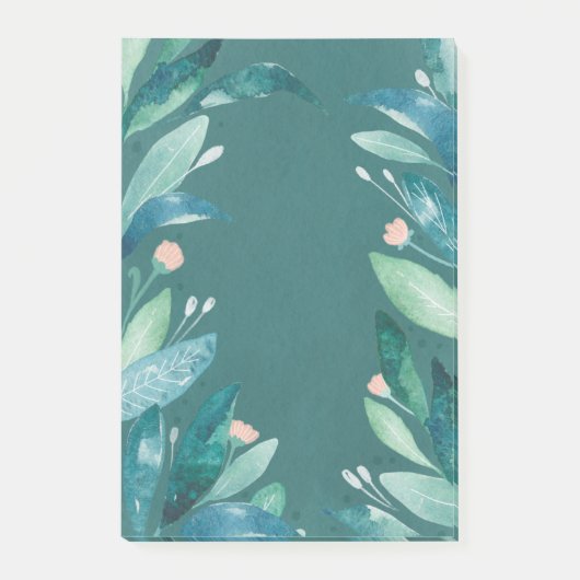 Post-it® Aquarelle turquoise fleurie feuille jardin botaniq (Devant)