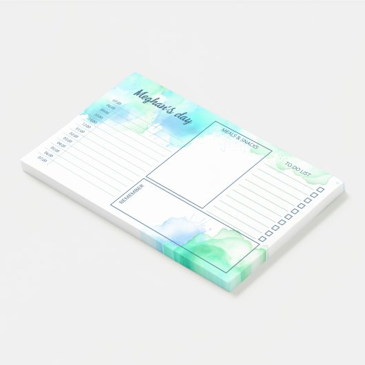 Post-it® Aquarelle Turquoise Vert Taches Planner Quotidien (Incliné)