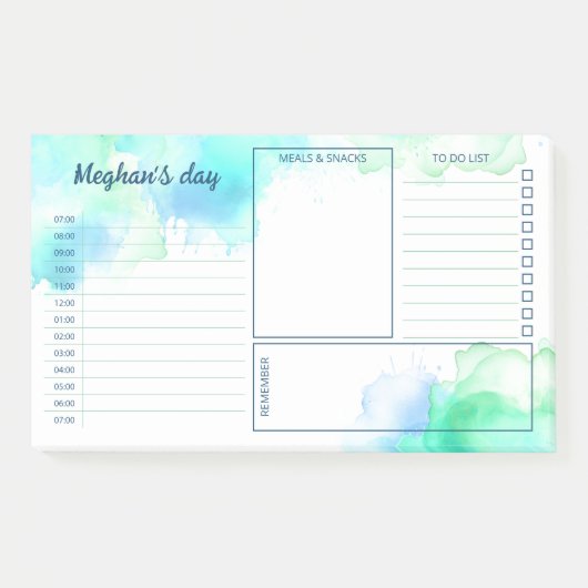 Post-it® Aquarelle Turquoise Vert Taches Planner Quotidien (Devant)
