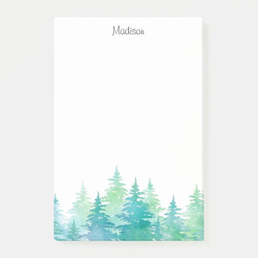 Post-it® Aquarelle vert turquoise Arbres À feuillage persis (Devant)