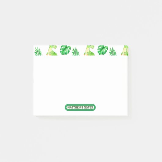 Post-it® Aquarelle verte mignonne Jungle Dinosaur Motif (Devant)