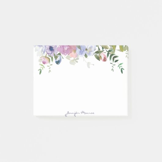 Post-it® Aquarelle violette et rose florale personnalisée (Devant)