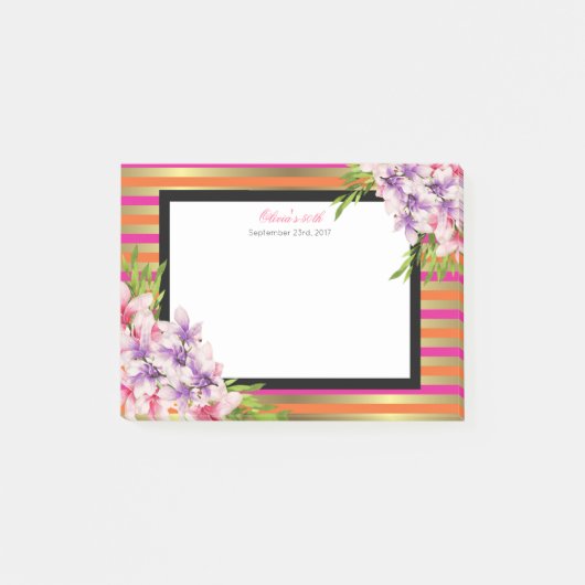 Post-it® Aquarelle violette et rose Magnolia Anniversaire (Devant)