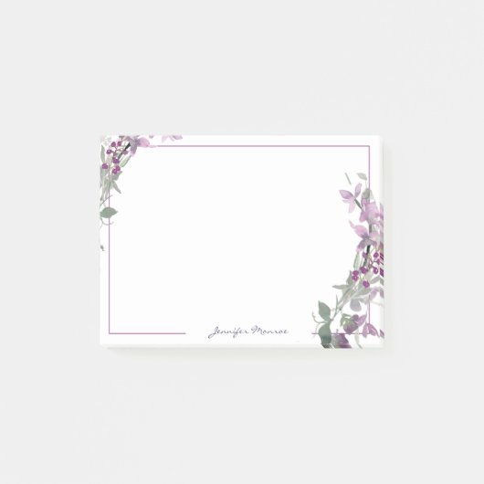 Post-it® Aquarelle violette florale personnalisée (Devant)