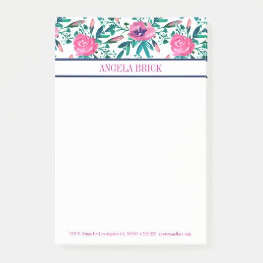 Post-it® Aquarelles Fleurs roses Feuilles vertes (Devant)