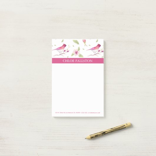 Post-it® Aquarelles Oiseaux Et Fleurs (Sur un bureau)