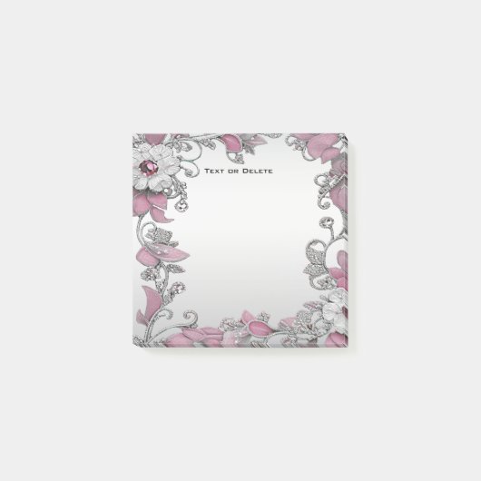 Post-it® Argent rose blanc Floral Post it Notes (Devant)