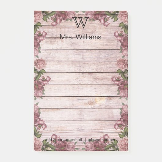 Post-it® Arrière - plan en bois vert monogramme personnalis (Devant)