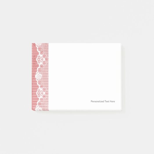 Post-it® arrière - plan rose et blanc avec dentelle noire (Devant)
