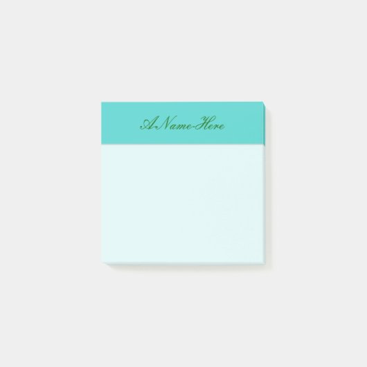 Post-it® Arrière - plan simple de turquoise avec le nom (Devant)