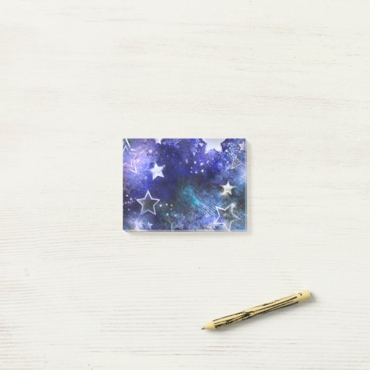 Post-it® Arrière - plan spatial avec étoiles (Sur un bureau)
