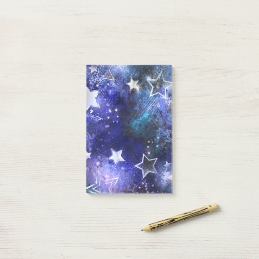 Post-it® Arrière - plan spatial avec étoiles (Sur un bureau)