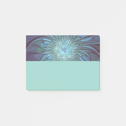 Post-it® Art fractal de fleurs bleues moderne abstrait tend (Devant)
