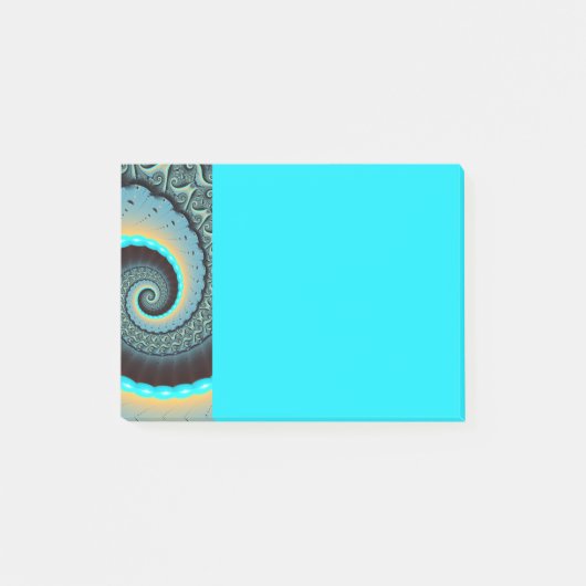 Post-it® Art fractal spirale abstrait bleu turquoise orange (Devant)