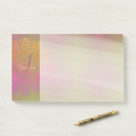 Post-it® Automne en hiver Mandala Monogram Post-It Notes (Sur un bureau)