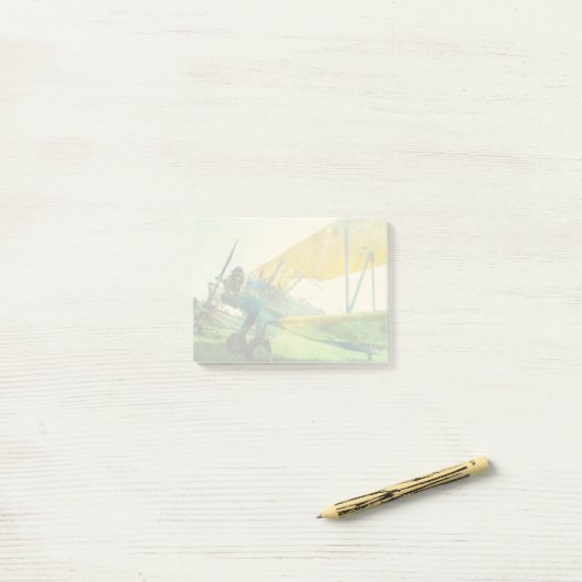 Post-it® Avion avant le vol d'antiquité de biplan (Sur un bureau)